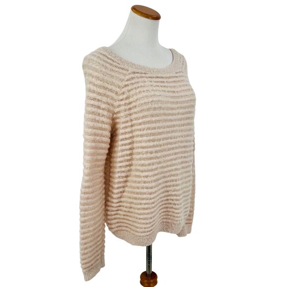 Forever 21 Baby Pink Fuzzy Textured Striped Semi Sheer Cozy Sweater - Picture 3 of 8